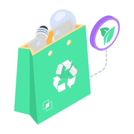 Téléchargez les illustrations : Icône isométrique du sac de recyclage - en licence libre de droit