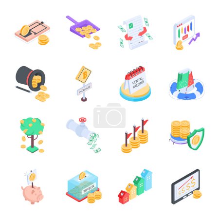 Illustration for Pack of Benefit Services Isometric Icons - Royalty Free Image