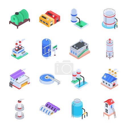 Illustration for Pack of Reservoirs Isometric Icons - Royalty Free Image