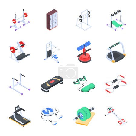 Illustration for Trendy Set of Exercise Tools Isometric Icons - Royalty Free Image