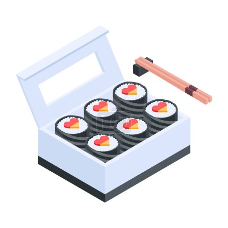 Téléchargez les illustrations : Icône boîte à sushi isolé sur fond blanc - en licence libre de droit