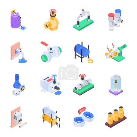 Illustration for Handy Isometric Icons of Plumbing Materials - Royalty Free Image