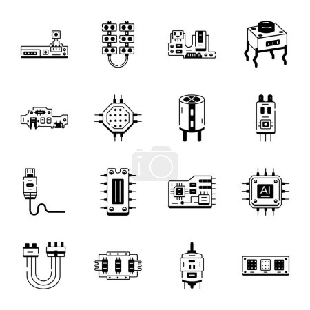 Ilustración de Paquete de accesorios del sistema Iconos de línea - Imagen libre de derechos