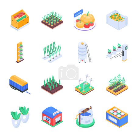 Illustration for Farm Cultivation and Harvesting Isometric Icons - Royalty Free Image