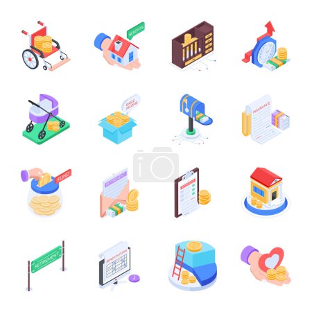 Illustration for Pack of Benefits Isometric Icons - Royalty Free Image