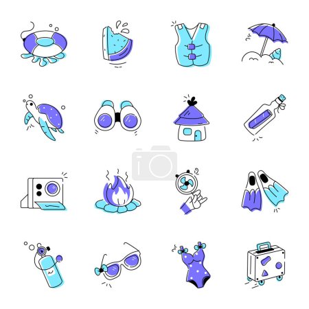 Illustration for Collection of Summer Hand Drawn Icons - Royalty Free Image