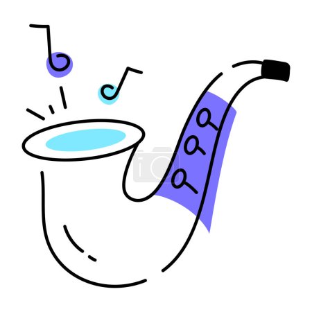 Illustration for Appealing doodle icon of saxophone music - Royalty Free Image