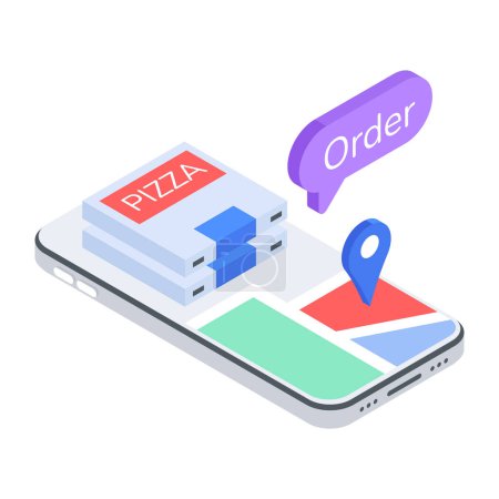 Ilustración de Aplicación de entrega de pizza en el icono del teléfono inteligente, ilustración de vectores sobre fondo blanco - Imagen libre de derechos