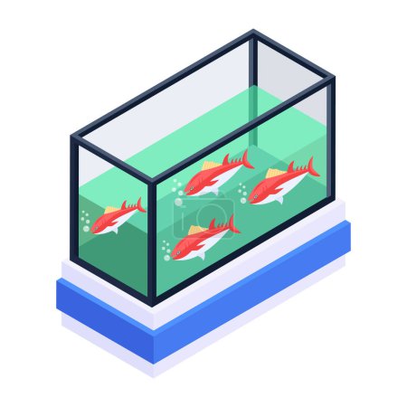 Téléchargez les illustrations : Aquarium avec des poissons icône vecteur illustration fond - en licence libre de droit