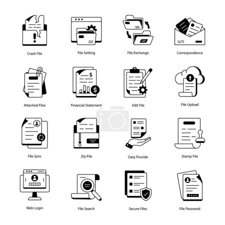Téléchargez les illustrations : Ensemble d'icônes de ligne vectorielle de gestion de flux de documents - en licence libre de droit