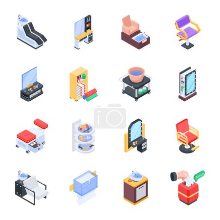 Ilustración de Conjunto de iconos isométricos con muebles y elementos de oficina - Imagen libre de derechos