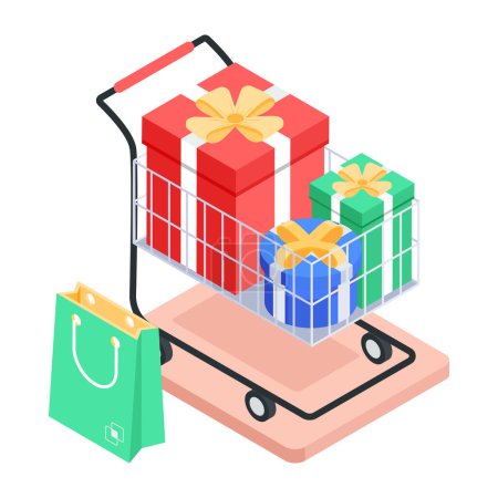 Illustration for Isometric vector illustration of a shopping bag with gifts - Royalty Free Image