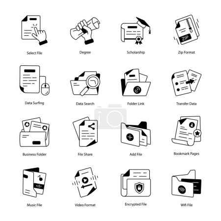 Ilustración de Conjunto de iconos de la línea vectorial de gestión de flujo de documentos - Imagen libre de derechos