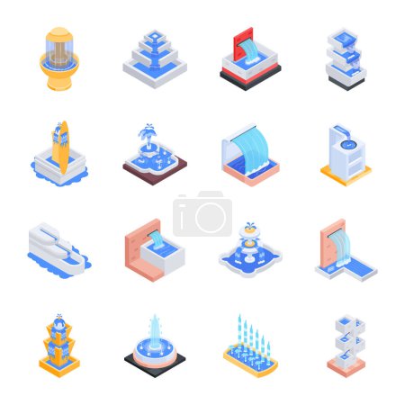 Illustration for Isometric fountain set isolated vector illustration - Royalty Free Image