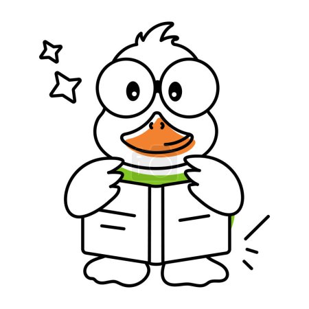 Téléchargez les illustrations : Jolie icône de gribouillage d'un livre de lecture de canard isolé sur fond blanc - en licence libre de droit