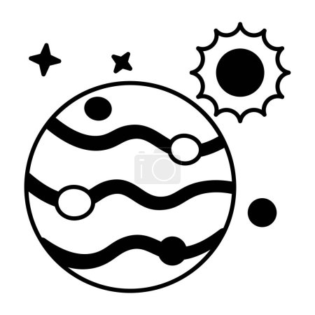 Ilustración de Sol y planeta en el icono del sistema solar. estilo esbozado - Imagen libre de derechos