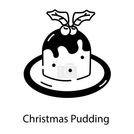 Téléchargez les illustrations : Pudding de Noël en style dessin animé isolé sur fond blanc - en licence libre de droit