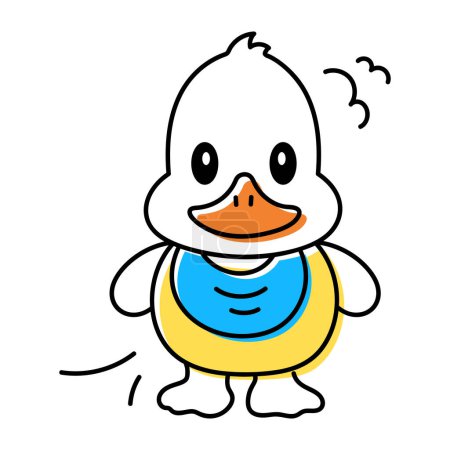 Illustration for Cute doodle icon of a duck with scarf isolated on white background - Royalty Free Image