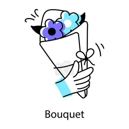 Illustration for Cartoon illustration of flower bouquet in hand - Royalty Free Image
