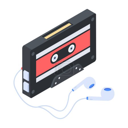 Téléchargez les illustrations : Icône de cassette audio, illustration vectorielle sur fond blanc - en licence libre de droit