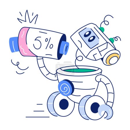 Téléchargez les illustrations : Illustration vectorielle d'une illustration de dessin animé d'un robot mignon - en licence libre de droit