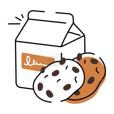 Ilustración de Galletas e icono de la leche, ilustración vectorial sobre fondo blanco - Imagen libre de derechos