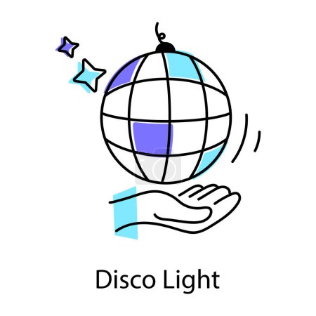 Téléchargez les illustrations : Boule disco dans l'icône de la main, style isométrique - en licence libre de droit