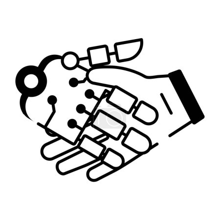 Téléchargez les illustrations : Poignée de main avec robot main isolée sur blanc - en licence libre de droit