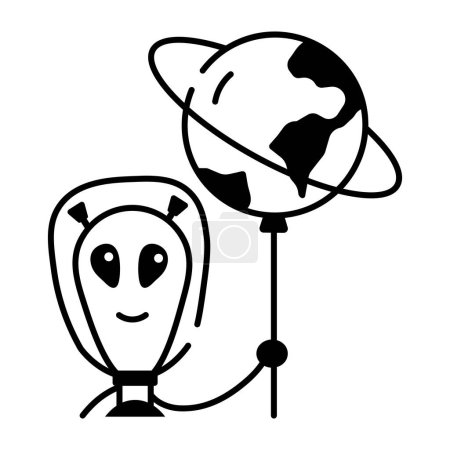 Ilustración de Dibujos animados extranjero con icono del planeta aislado en blanco - Imagen libre de derechos