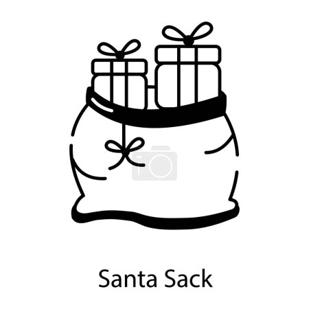 Téléchargez les illustrations : Sac de Père Noël avec icône cadeaux isolé sur fond blanc - en licence libre de droit