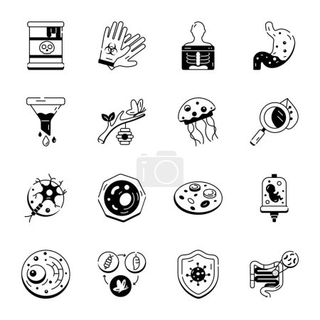 Illustration for Chemistry lab and diagrammatic icons showing assorted experiments - Royalty Free Image