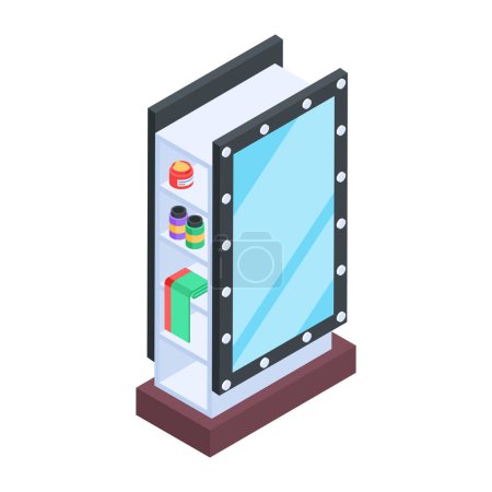 Téléchargez les illustrations : Dessin animé vectoriel d'une icône miroir avec des produits - en licence libre de droit