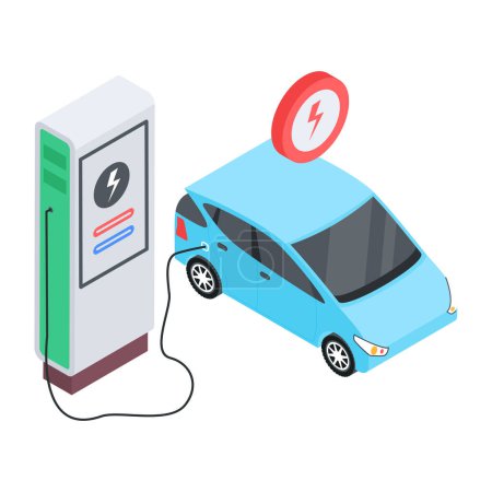 Téléchargez les illustrations : Icône de borne de recharge de voiture électrique, illustration vectorielle sur fond blanc - en licence libre de droit