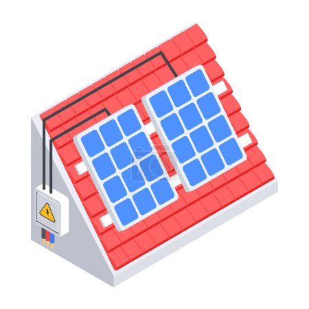 Téléchargez les illustrations : Toit de la maison avec panneaux solaires icône isométrique - en licence libre de droit