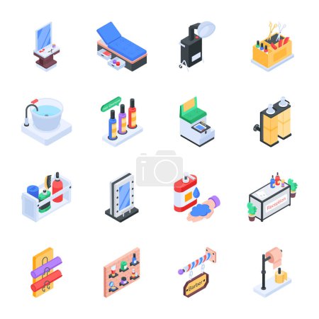 Illustration for Isometric icons set with beauty salon and salon tools isolated on white background - Royalty Free Image