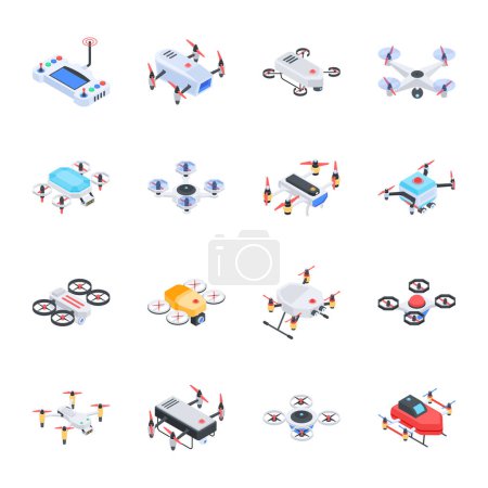 Illustration for Drone icons set, vector illustration on white background - Royalty Free Image