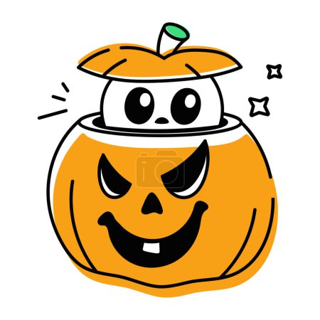 Illustration for Hallooween pumpkin with cute ghost, vector illustration - Royalty Free Image