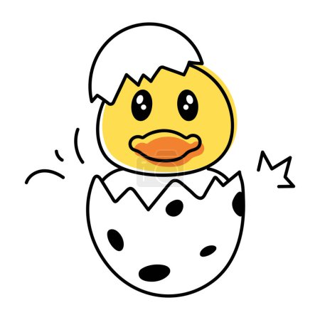 Téléchargez les illustrations : Jolie icône de gribouillage d'un canard en coquille d'oeuf isolé sur fond blanc - en licence libre de droit