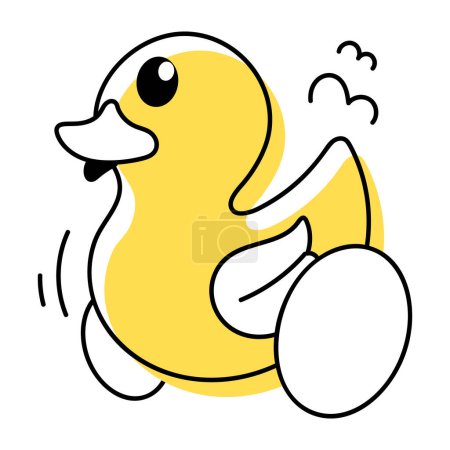 Téléchargez les illustrations : Jolie icône doodle d'un canard avec des œufs isolés sur fond blanc - en licence libre de droit