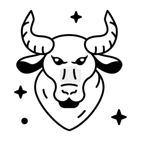 Téléchargez les illustrations : Illustration vectorielle d'une icône de taureau, sur fond blanc - en licence libre de droit