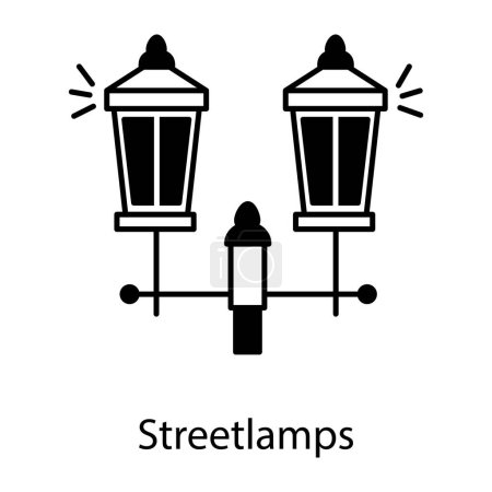 Téléchargez les illustrations : Icône de lampadaire. Design de style Line Art isolé sur fond blanc - en licence libre de droit