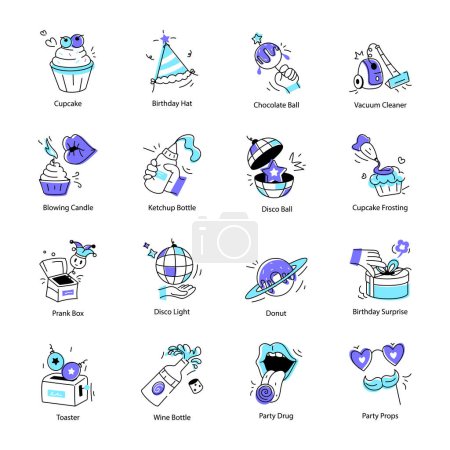 Illustration for Collection of Birthday Celebration Doodle Icons - Royalty Free Image