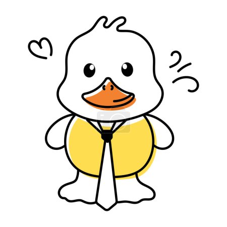 Illustration for Cute doodle icon of a duck in tie isolated on white background - Royalty Free Image