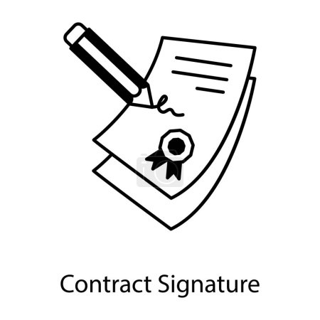 Téléchargez les illustrations : Signature de contrat icône vectorielle dans la conception de ligne - en licence libre de droit