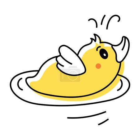 Téléchargez les illustrations : Jolie icône de gribouillage d'un canard nageant dans une flaque isolée sur fond blanc - en licence libre de droit