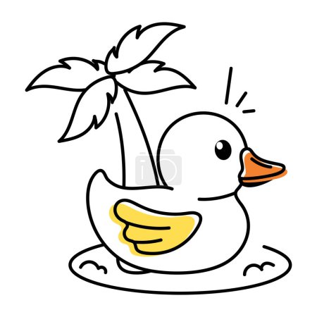 Téléchargez les illustrations : Jolie icône doodle d'un canard sous la paume isolé sur fond blanc - en licence libre de droit