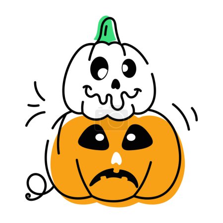 Ilustración de Calabaza de Halloween, gato o linterna icono de dibujos animados con fantasma - Imagen libre de derechos