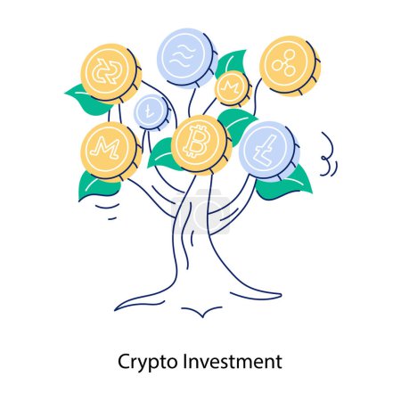 Téléchargez les illustrations : Arbre d'argent avec dessin vectoriel d'illustration crypto-monétaire - en licence libre de droit