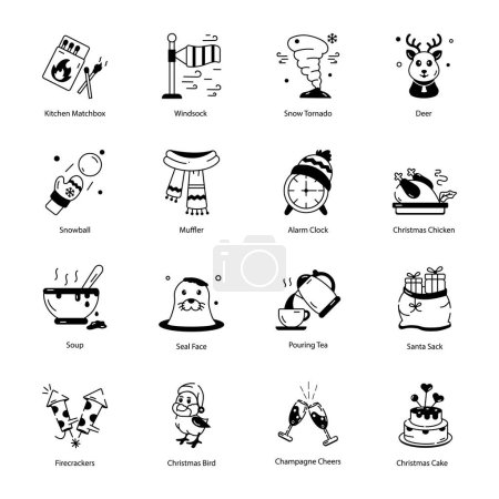 winter holisay and new icons set, vector illustration simple design