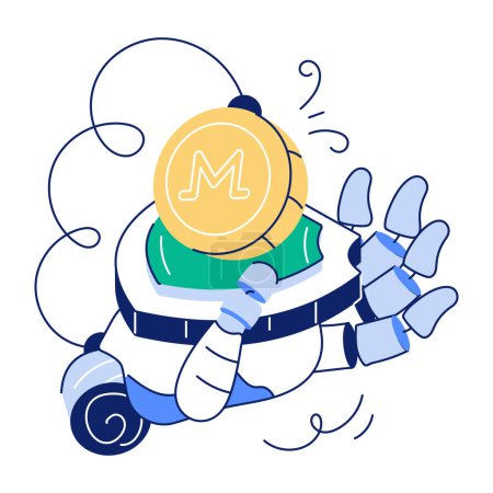 Illustration for Cryptocurrency on the robot hand, vector illustration flat design style. - Royalty Free Image